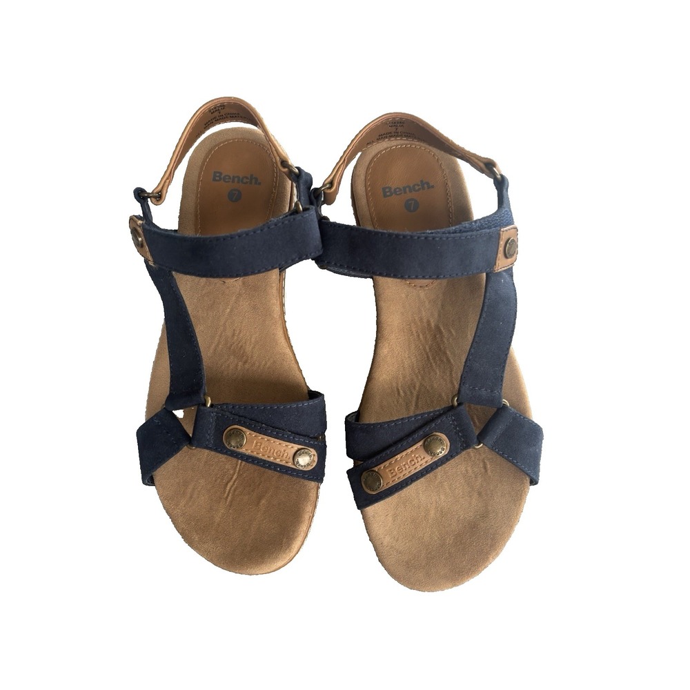 Bench Malia Women Blue Suede Strappy Open Toe Sandal Sz 7 EUC